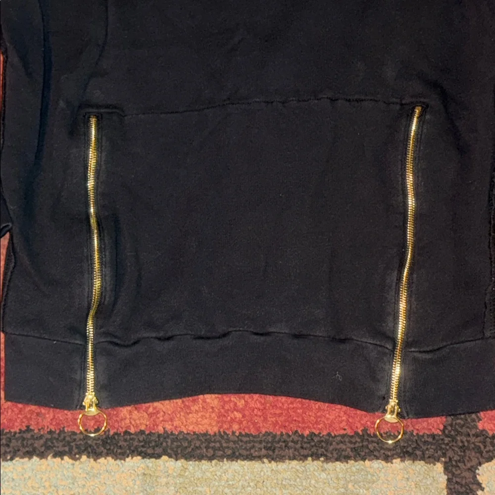 True Religion black sweatshirt‎ with gold zips.